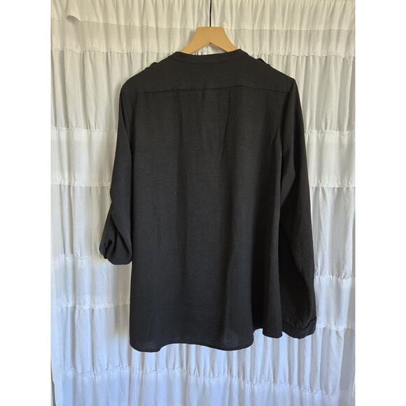 Calvin Klein Womens Large Black Button Down Chiffon Work Career Top Gold Buttons - Picture 2 of 7